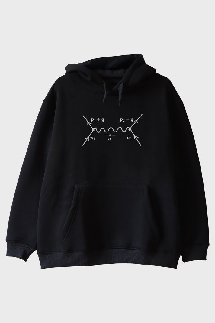 Feynman Diyagramı Baskılı Bilim Temalı Siyah Hoodie ön görsel