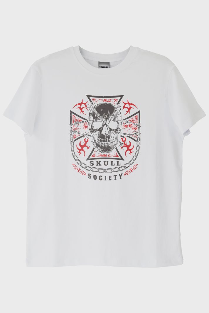 Skull Society Kafatası Tasarımlı Beyaz Tişört ön görsel