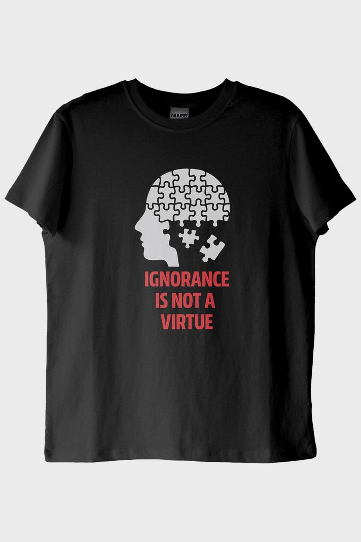 Ignorance Is Not A Virtue Baskılı Puzzle Siyah Tişört ön görsel