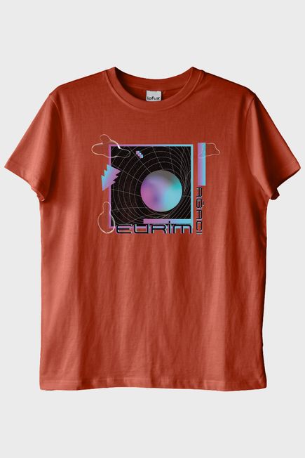 Evrim Ağacı Retro Geometrik Desenli Baskılı Kiremit Tişört