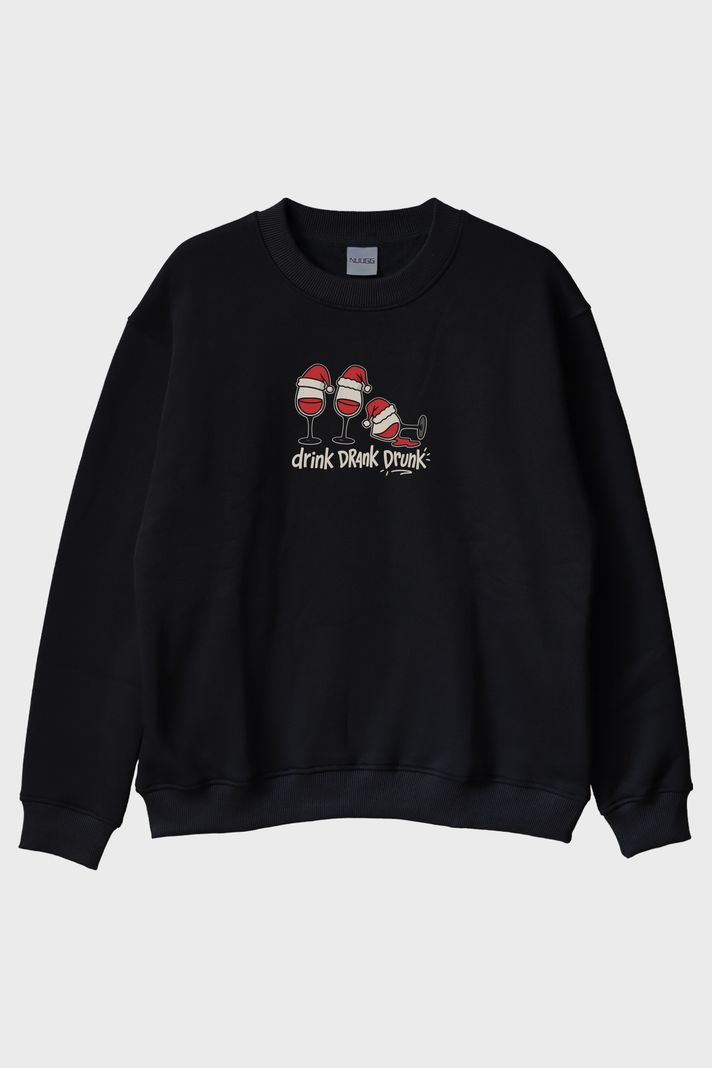 Drink Drank Drunk Siyah Bisiklet Yaka Sweatshirt ön görsel
