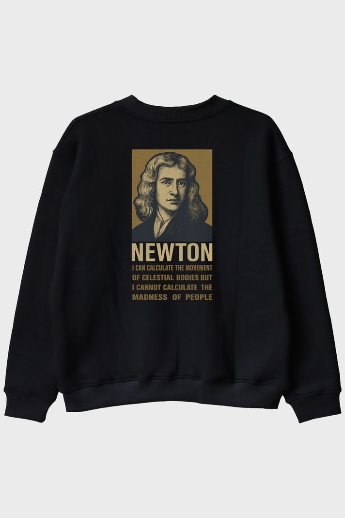 Newton Alıntılı Siyah Bisiklet Yaka Sweatshirt - 2. görsel