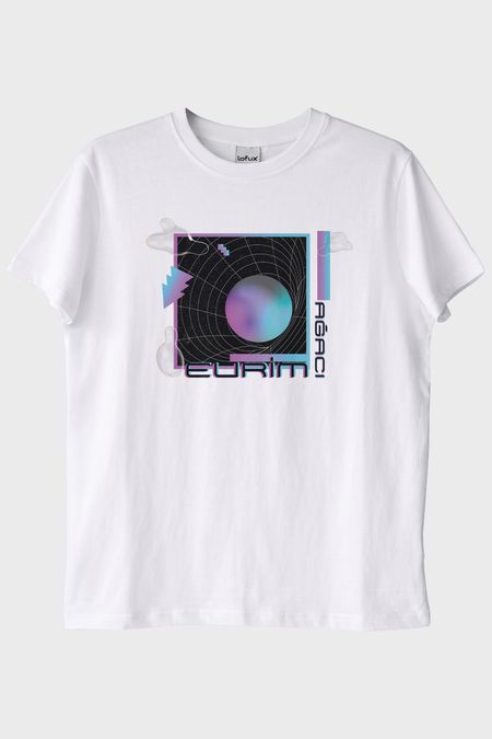 Evrim Ağacı Retro Geometrik Desenli Baskılı Beyaz Tişört