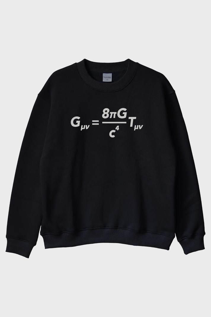 Gövdesinde Einstein'ın Formülü Olan Tasarım Siyah Bisiklet Yaka Sweatshirt ön görsel