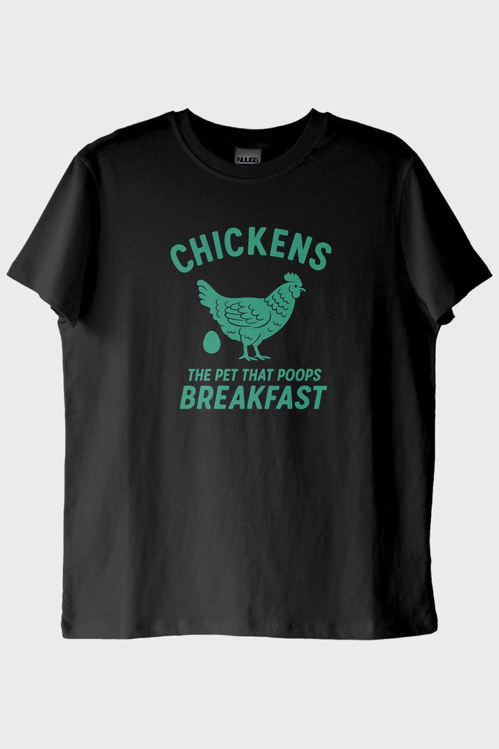 THE CHICKENS Tasarımı Baskılı Siyah Tişört ön görsel