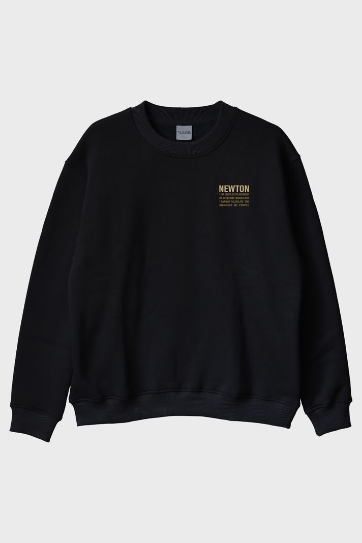 Newton Alıntılı Siyah Bisiklet Yaka Sweatshirt ön görsel