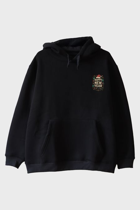 Mutlu Yılbaşı Siyah Hoodie