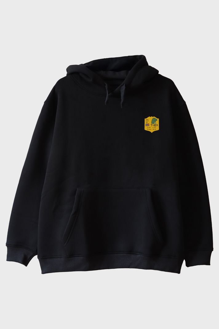 T-rex Rozetli Siyah Hoodie ön görsel