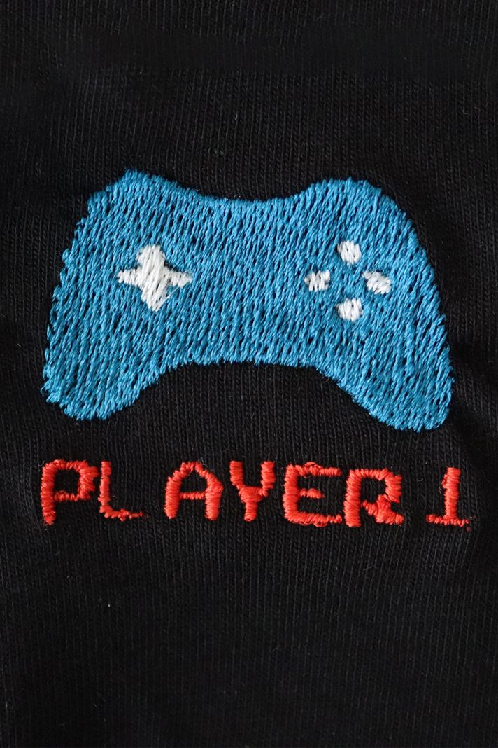 Player 1 Joystick Desenli Nakış Hoodie - Gamer Çiftler İçin - 5. görsel