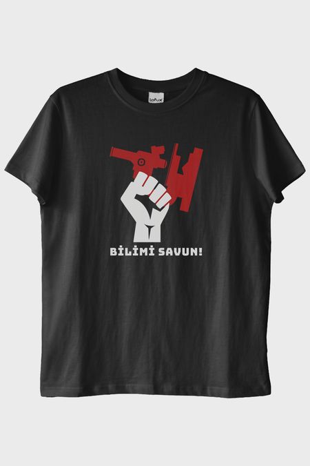 Bilimi Savun! Grafik Tasarımlı Baskılı Siyah Tişört