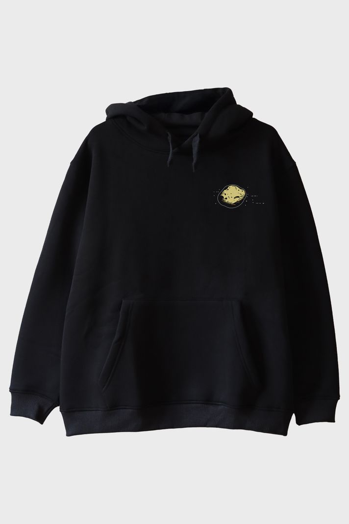 Roket ve Asteroit Siyah Hoodie - 5. görsel