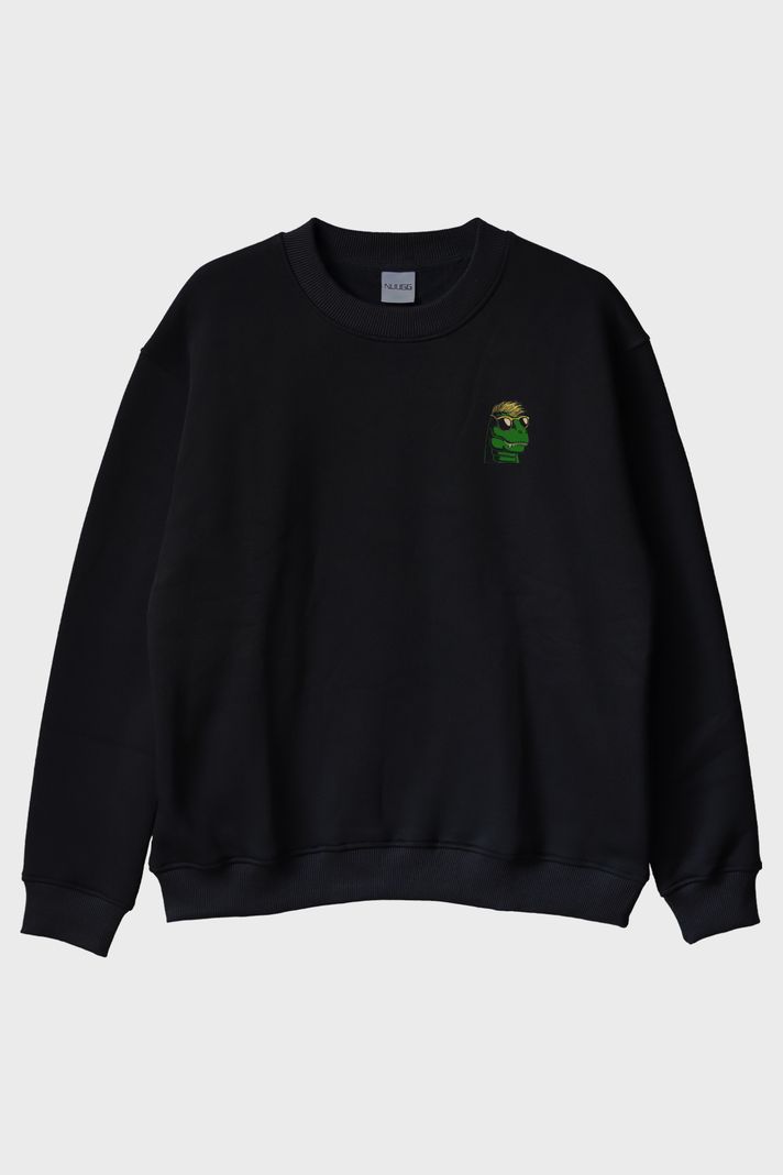 En Havalı Yırtıcı Siyah Bisiklet Yaka Sweatshirt ön görsel