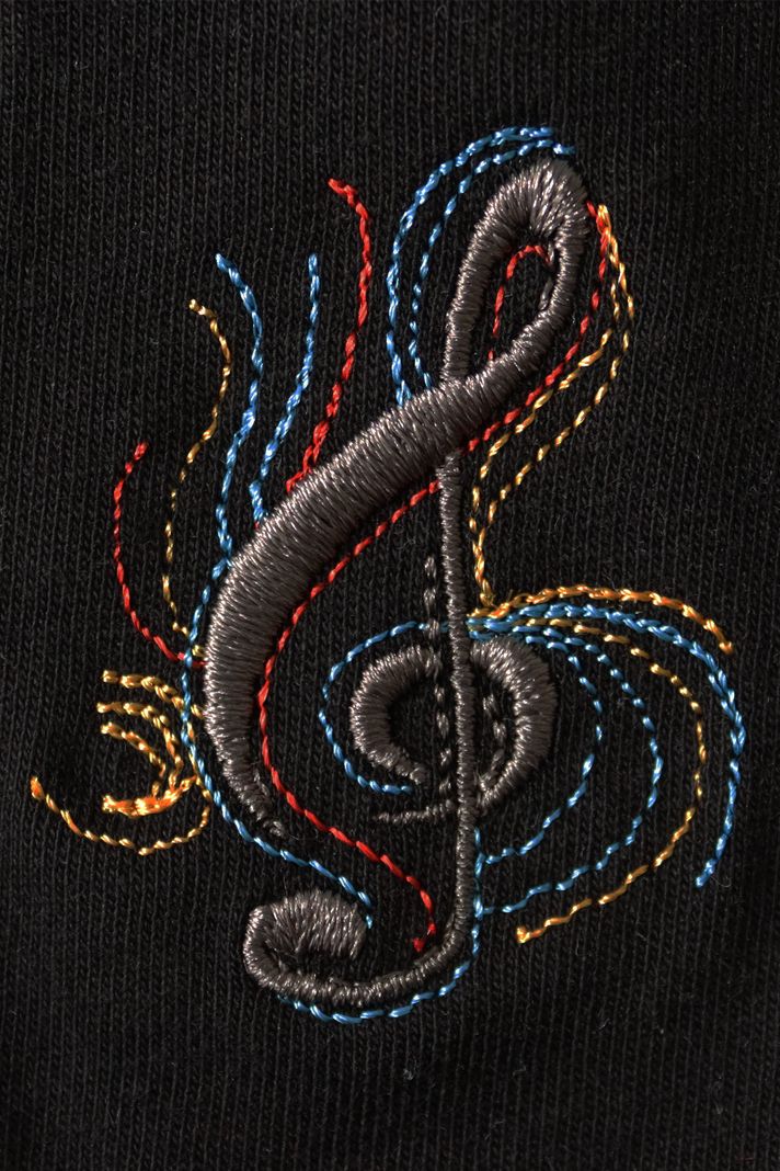 Siyah Sol Anahtarı Renkli Nakış Müzik Bisiklet Yaka Sweatshirt - 4. görsel