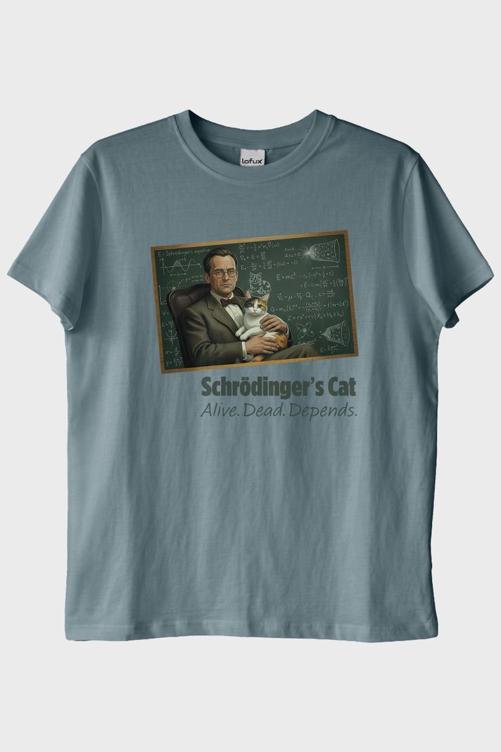 Schrödinger'in Kedisi Mavi Tişört ön görsel
