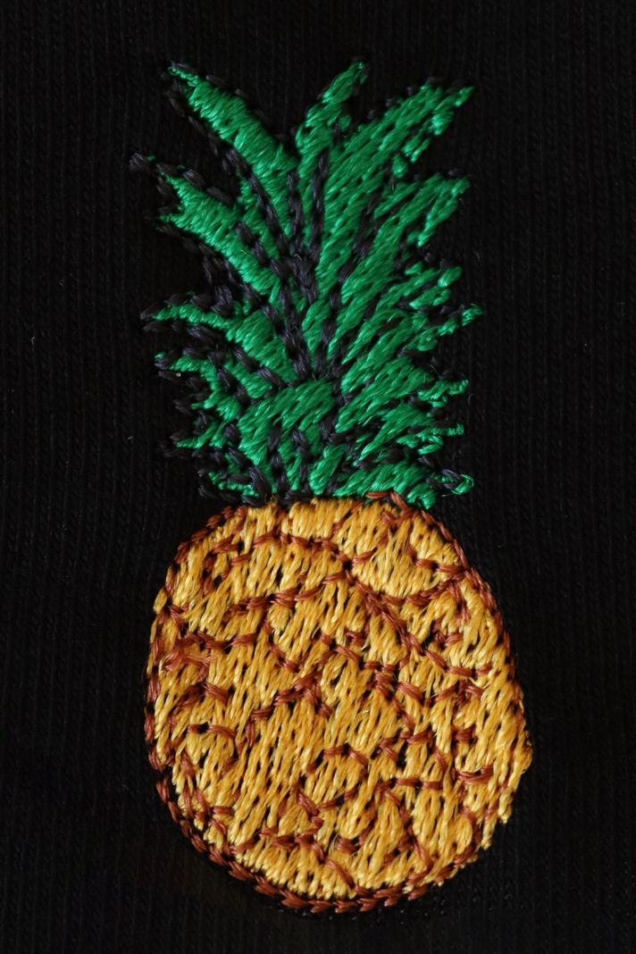 Ananas Desenli Nakış Siyah Hoodie - 5. görsel