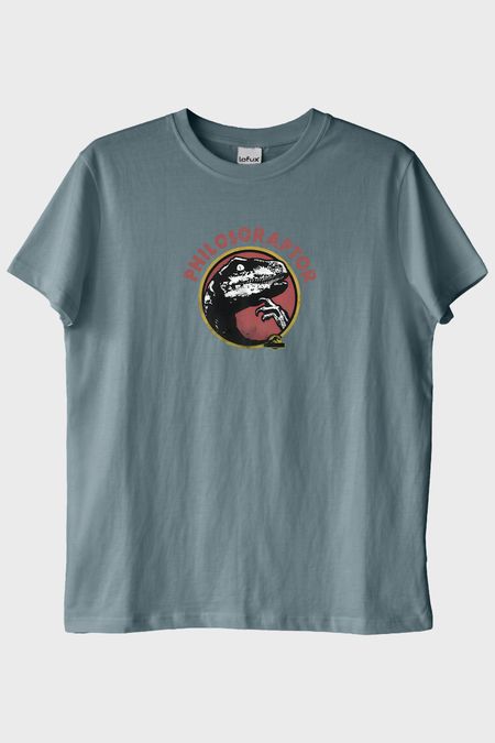 Philosoraptor Baskılı Retro Dinozor Tasarımlı Mavi Tişört