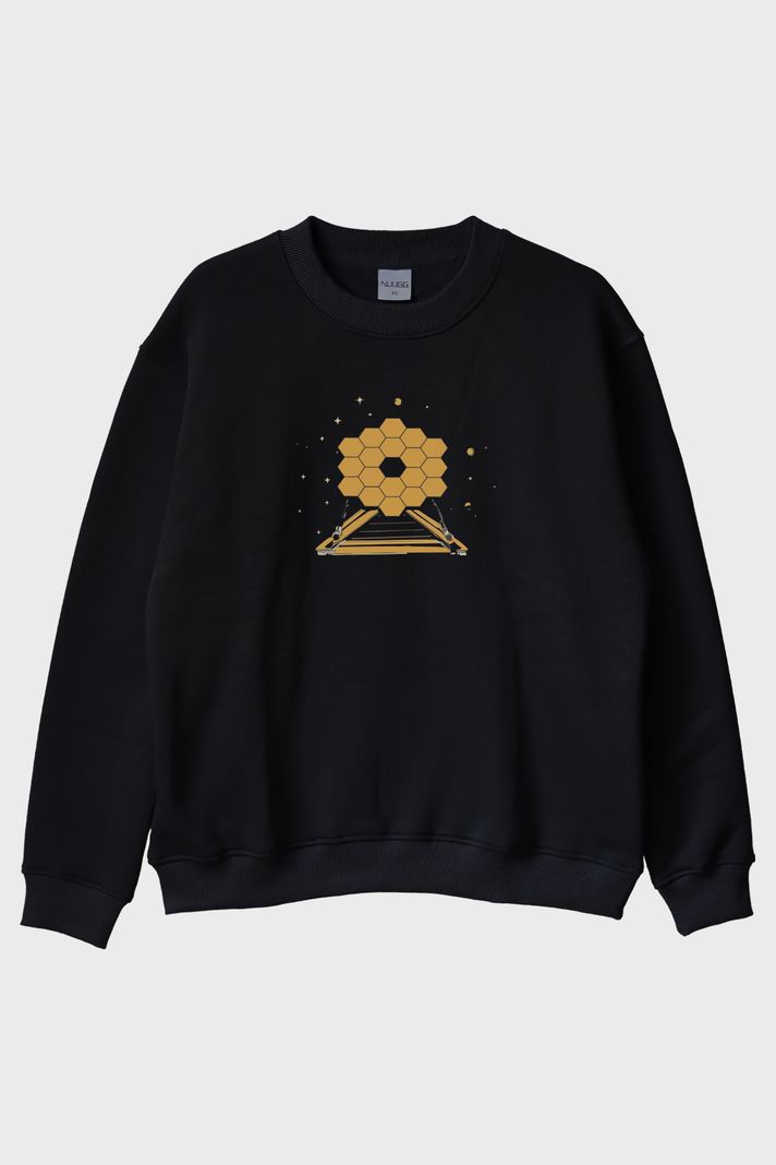 James Webb Teleskopu Tasarımlı Gökbilim Baskılı Siyah Bisiklet Yaka Sweatshirt ön görsel