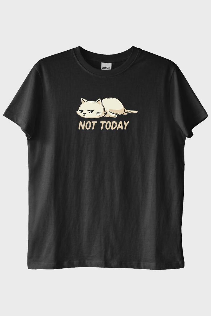 Yorgun Kedi Mizahi Not Today Siyah Tişört ön görsel