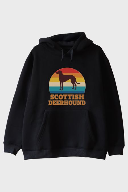 Scottish Deerhound Baskılı Retro Siyah Hoodie