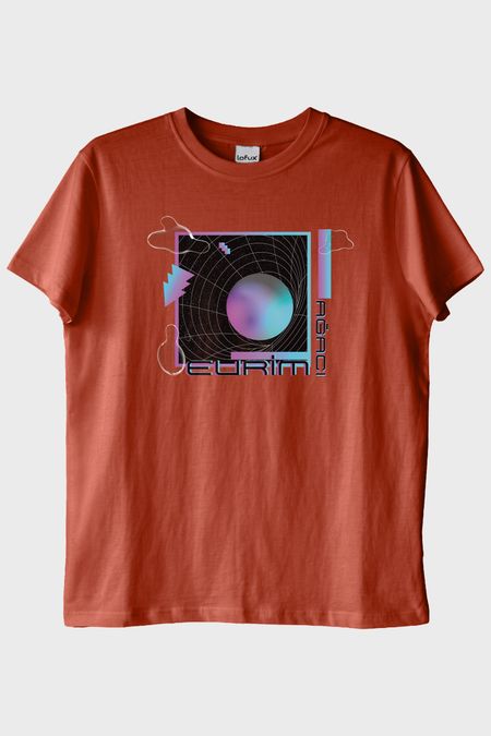 Evrim Ağacı Retro Geometrik Desenli Baskılı Kiremit Tişört