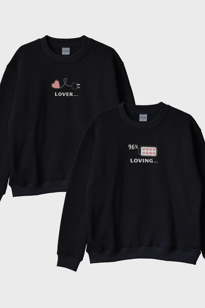 Lover Loving Çift Siyah Bisiklet Yaka Sweatshirt Seti ön görsel