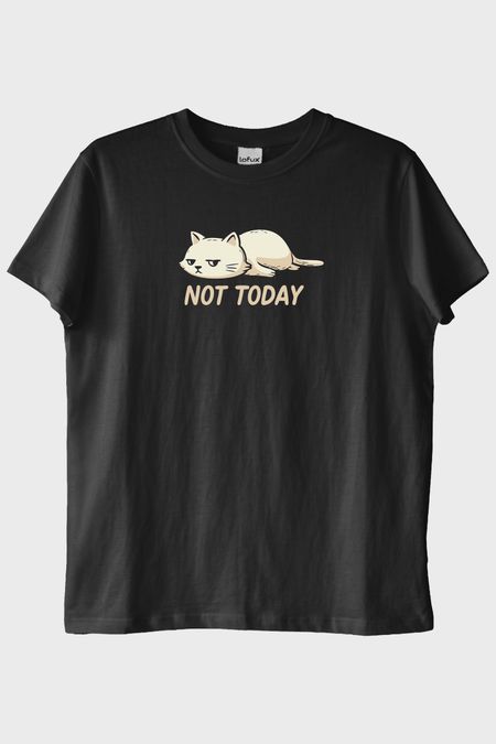 Yorgun Kedi Mizahi Not Today Siyah Tişört