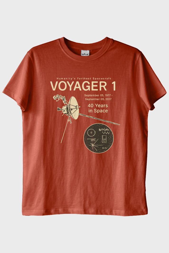 Uzay Keşfi Temalı Retro Voyager 1 Bilim Kiremit Tişörtü ön görsel
