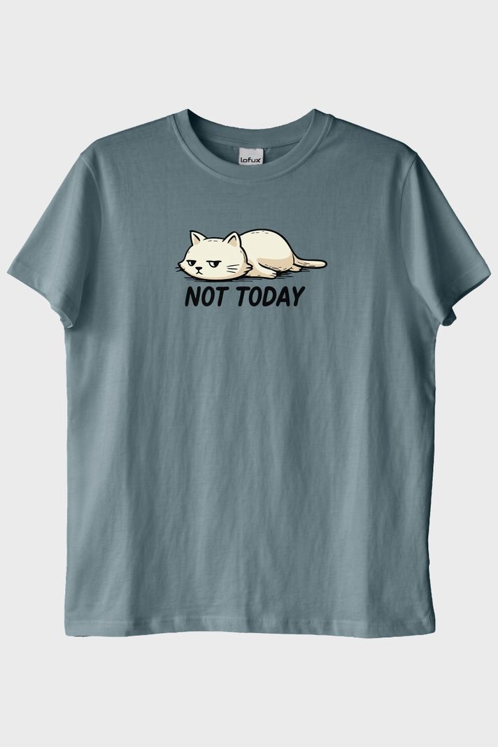 Yorgun Kedi Mizahi Not Today Mavi Tişört ön görsel