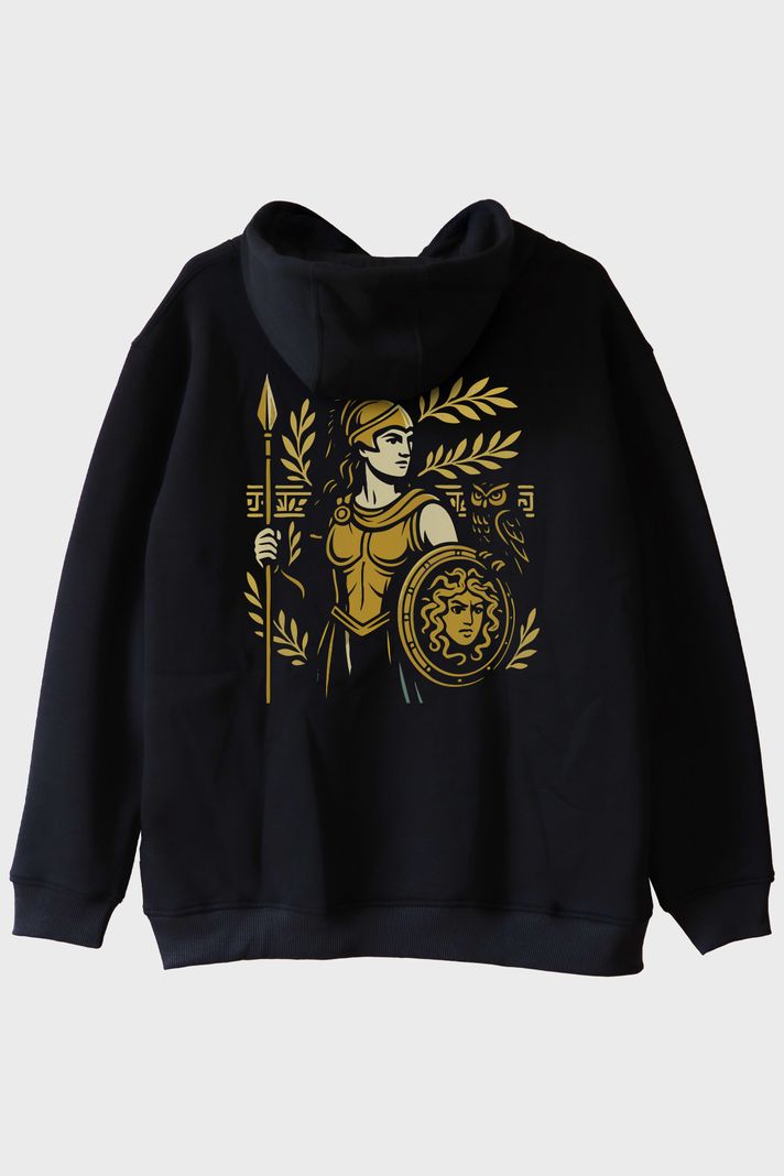 Athena Figürlü Siyah Hoodie - 2. görsel