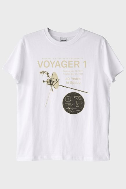 Uzay Keşfi Temalı Retro Voyager 1 Bilim Beyaz Tişörtü