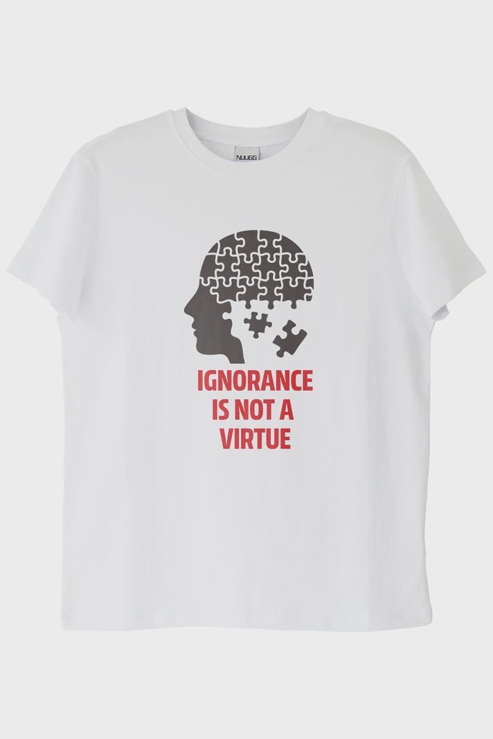 Ignorance Is Not A Virtue Baskılı Puzzle Beyaz Tişört ön görsel
