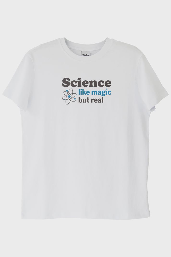 Science like Magic but Real Baskılı Bilim Temalı Beyaz Tişört ön görsel