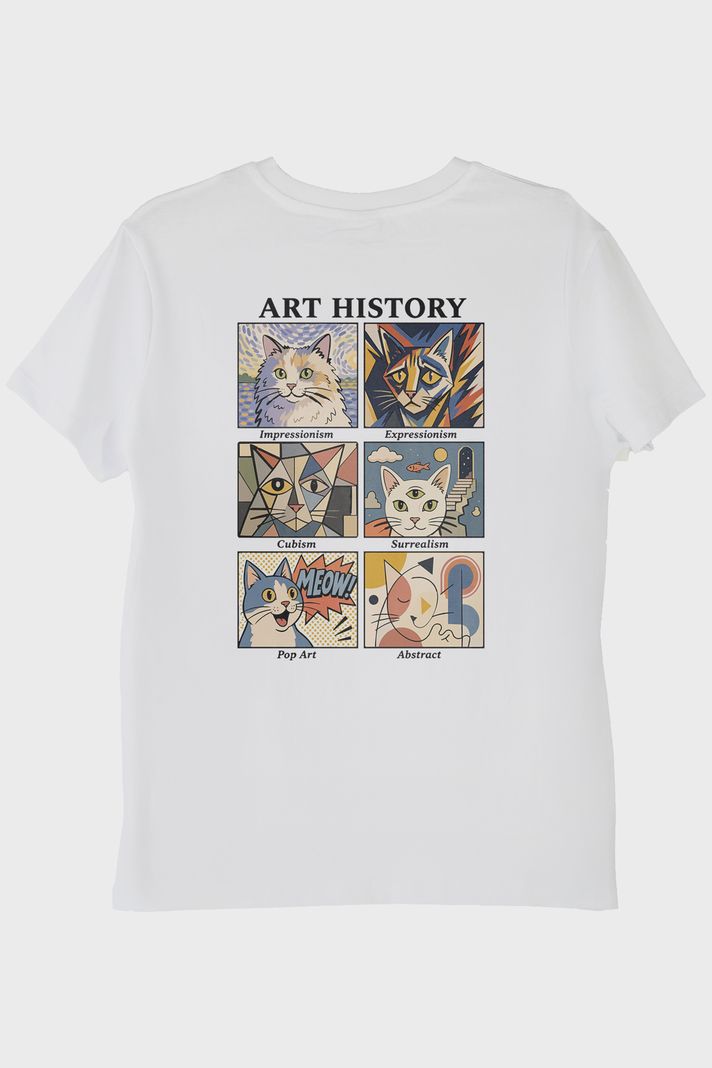 Feline Art History Beyaz Tişört arka görsel