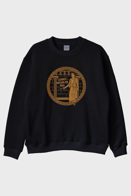Diamond Tema Felsefi Tokat Siyah Bisiklet Yaka Sweatshirt