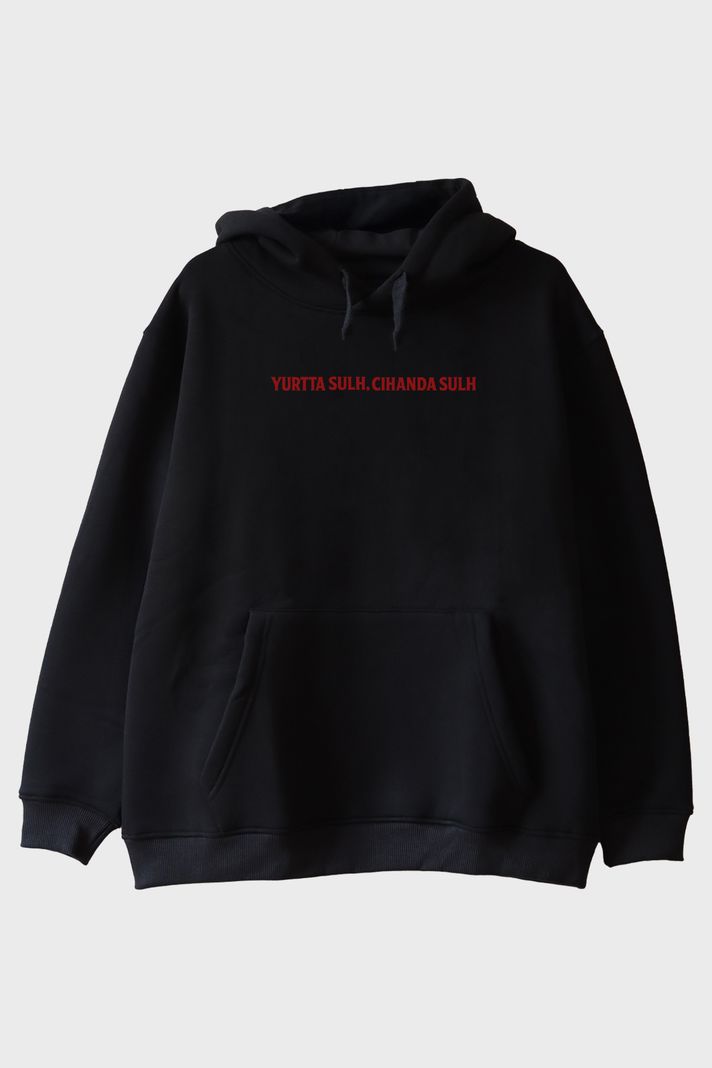 Yurtta Sulh Cihanda Sulh Siyah Hoodie ön görsel