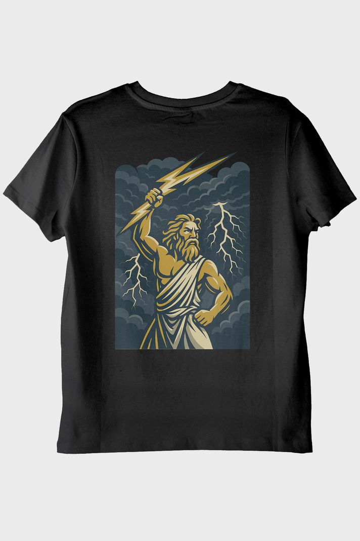 Zeus Yıldırım Gücü Siyah Tişört ön görsel