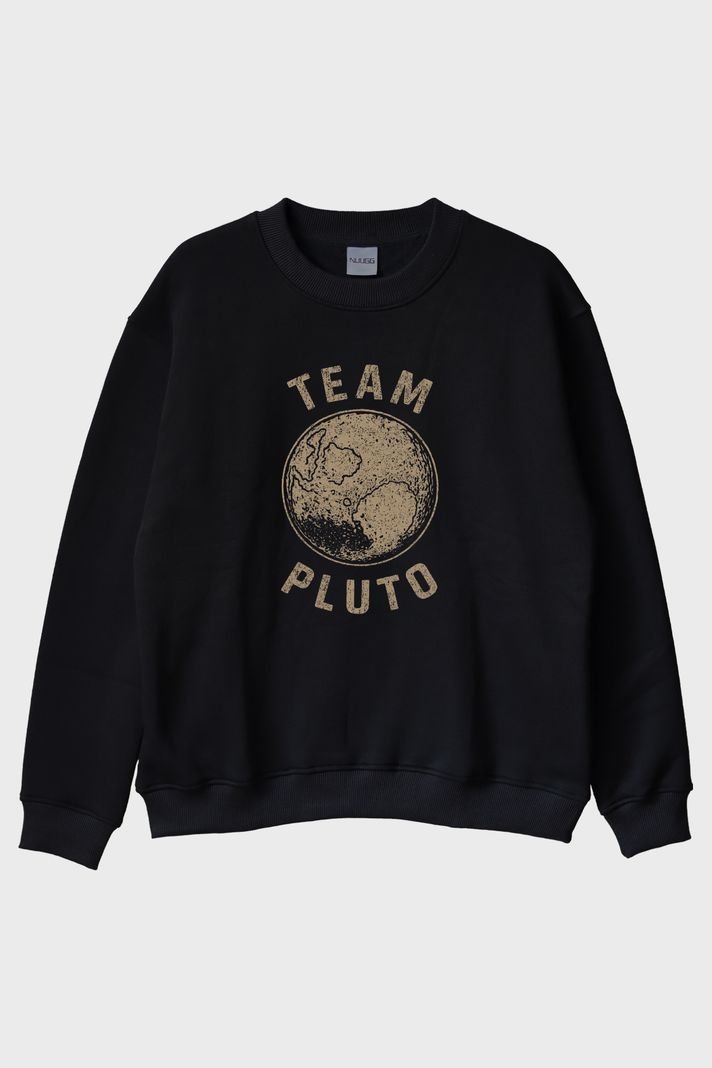 Team Pluto Baskılı Uzay Temalı Siyah Bisiklet Yaka Sweatshirt ön görsel