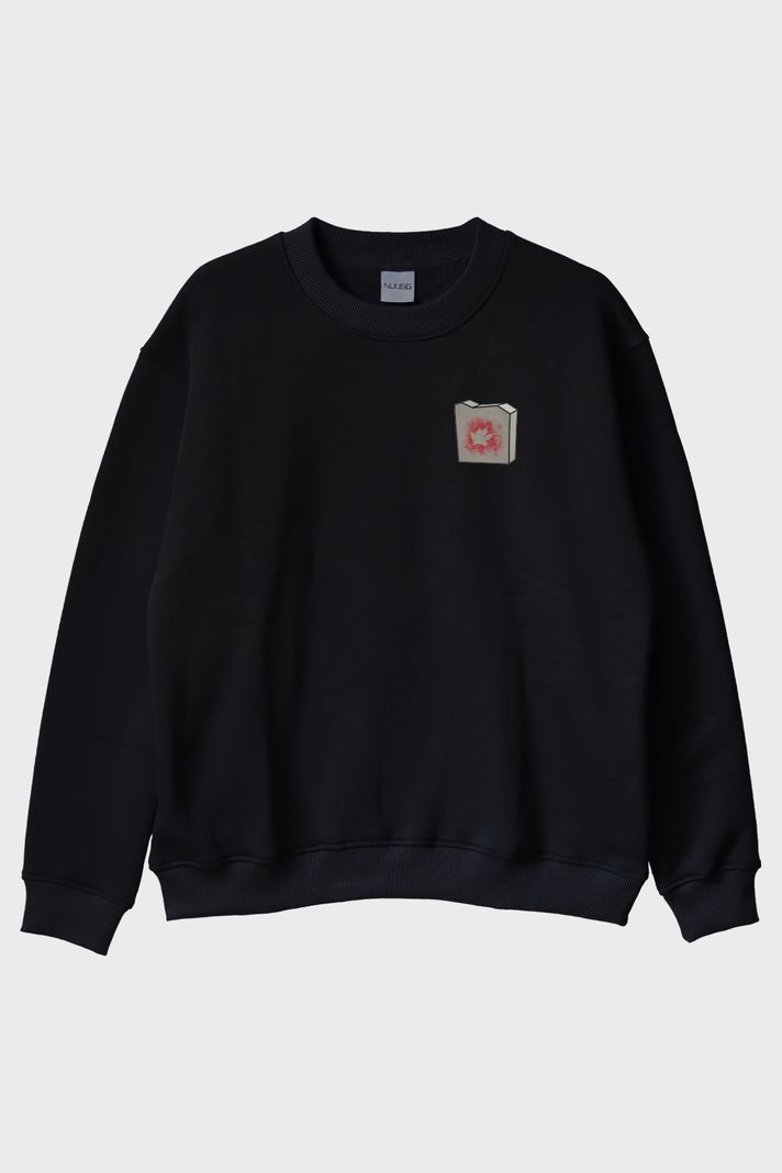 Kırmızı İz Siyah Bisiklet Yaka Sweatshirt ön görsel