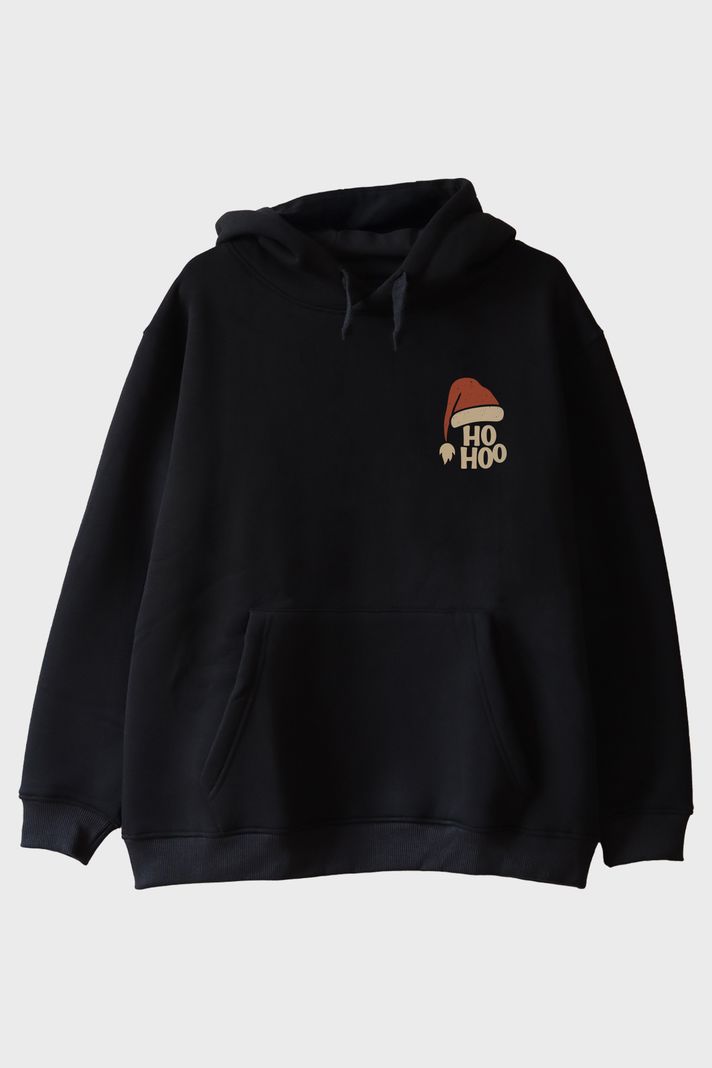 Ho Ho Şapka Siyah Hoodie ön görsel