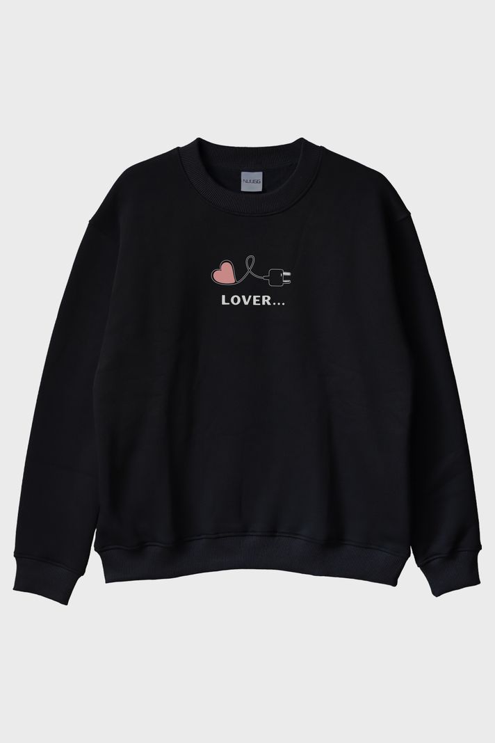 Lover Loving Çift Siyah Bisiklet Yaka Sweatshirt Seti - 4. görsel