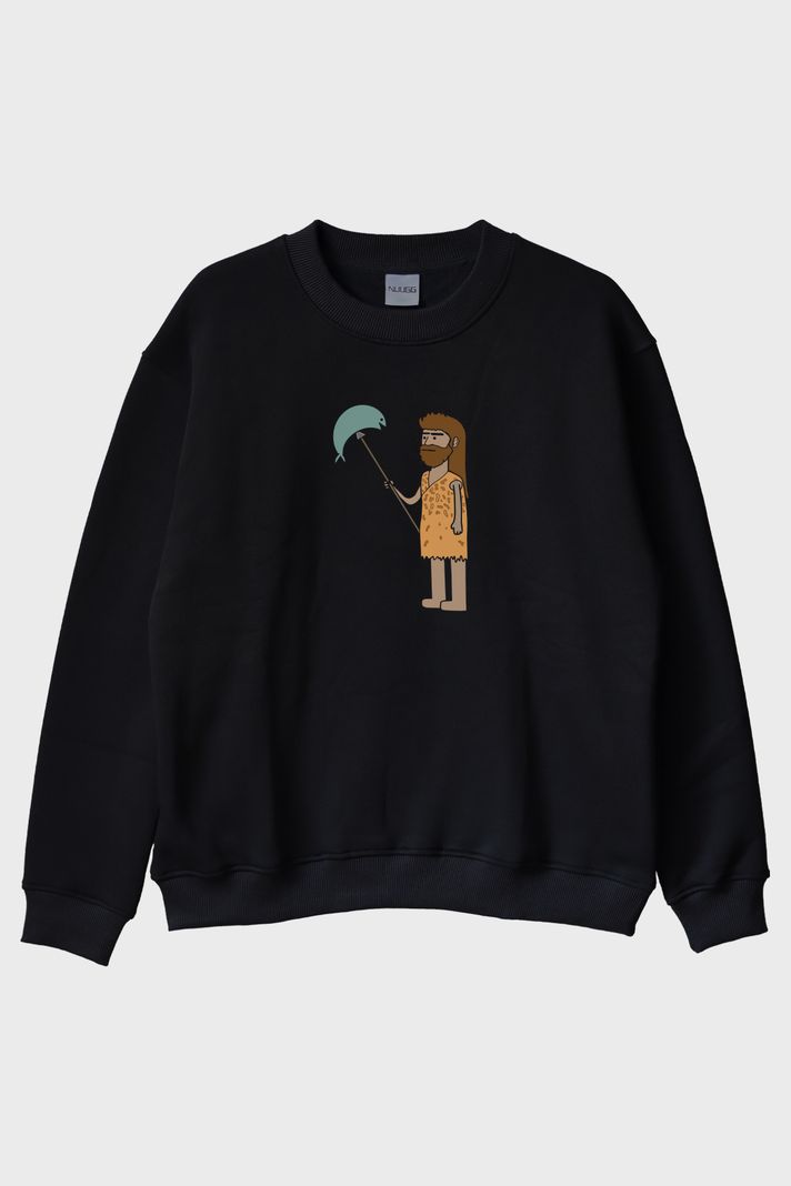 İlkel Avcı Siyah Bisiklet Yaka Sweatshirt ön görsel