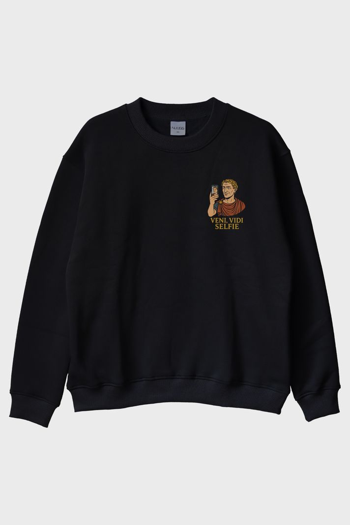Veni Vidi Selfie Siyah Bisiklet Yaka Sweatshirt ön görsel