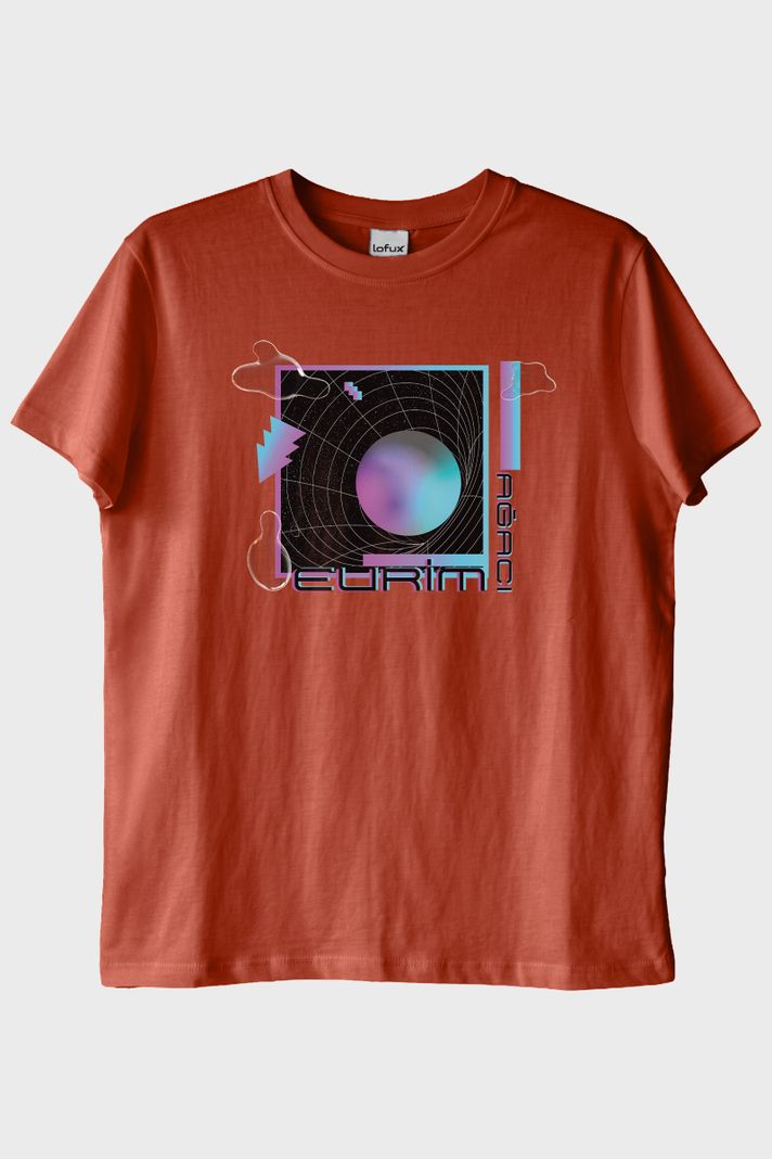 Evrim Ağacı Retro Geometrik Desenli Baskılı Kiremit Tişört ön görsel