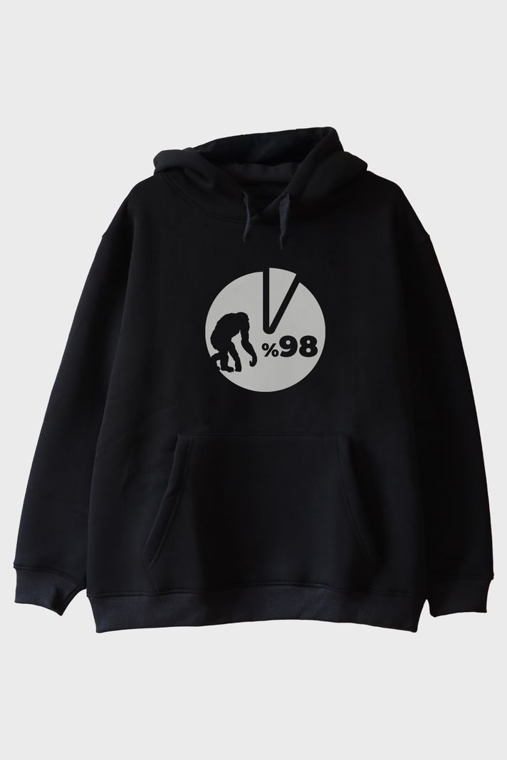 Yüzde 98 Baskılı Evrim Temalı Siyah Hoodie ön görsel