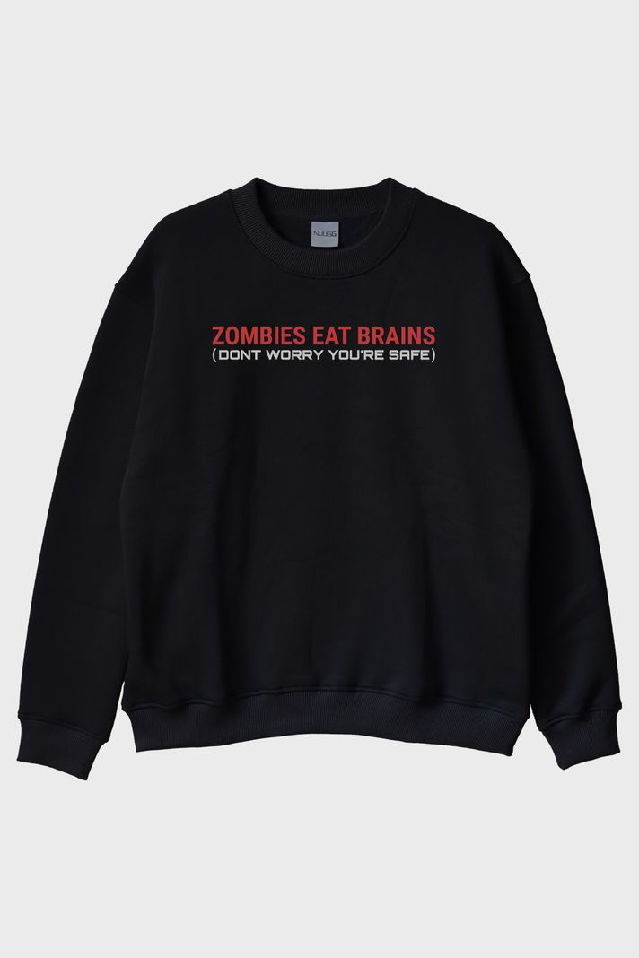 Zombies Eat Brains Baskılı Siyah Bisiklet Yaka Sweatshirt ön görsel