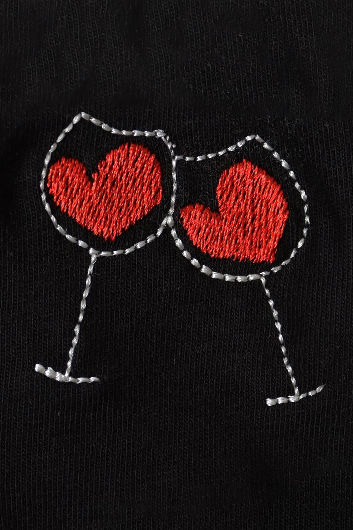 Kalpli Kadeh Desenli Nakış Hoodie - Sevgililer Günü Çift Tişörtleri - 5. görsel