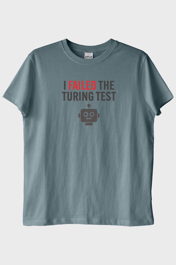 I Failed The Turing Test Robot İkonlu Baskılı Mavi Tişört ön görsel