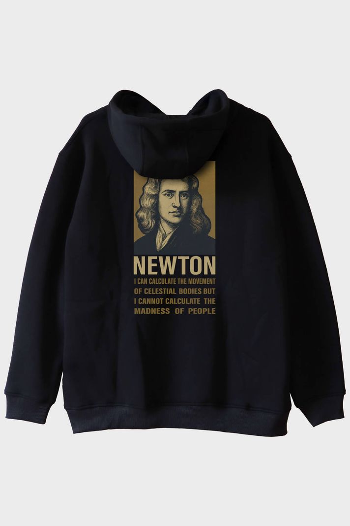 Newton Alıntılı Siyah Hoodie - 2. görsel