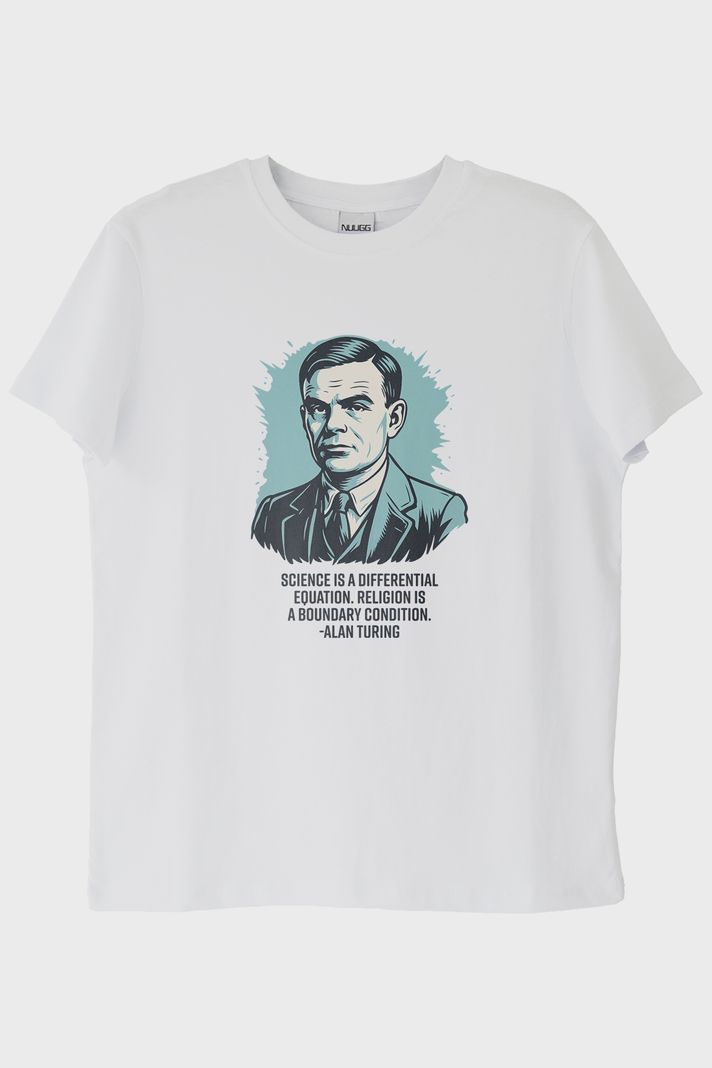 Science is a Differential Equation Alan Turing Baskılı Beyaz Tişört ön görsel