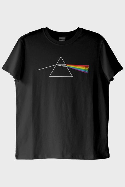 Light Prism Graphic Baskılı Gökkuşağı Yansımalı Siyah Tişört